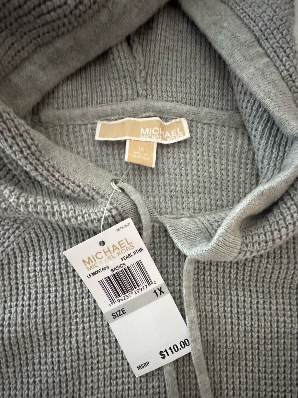 MICHAEL Michael Kors Pearl Heather Gray Waffle Knit Hoodie